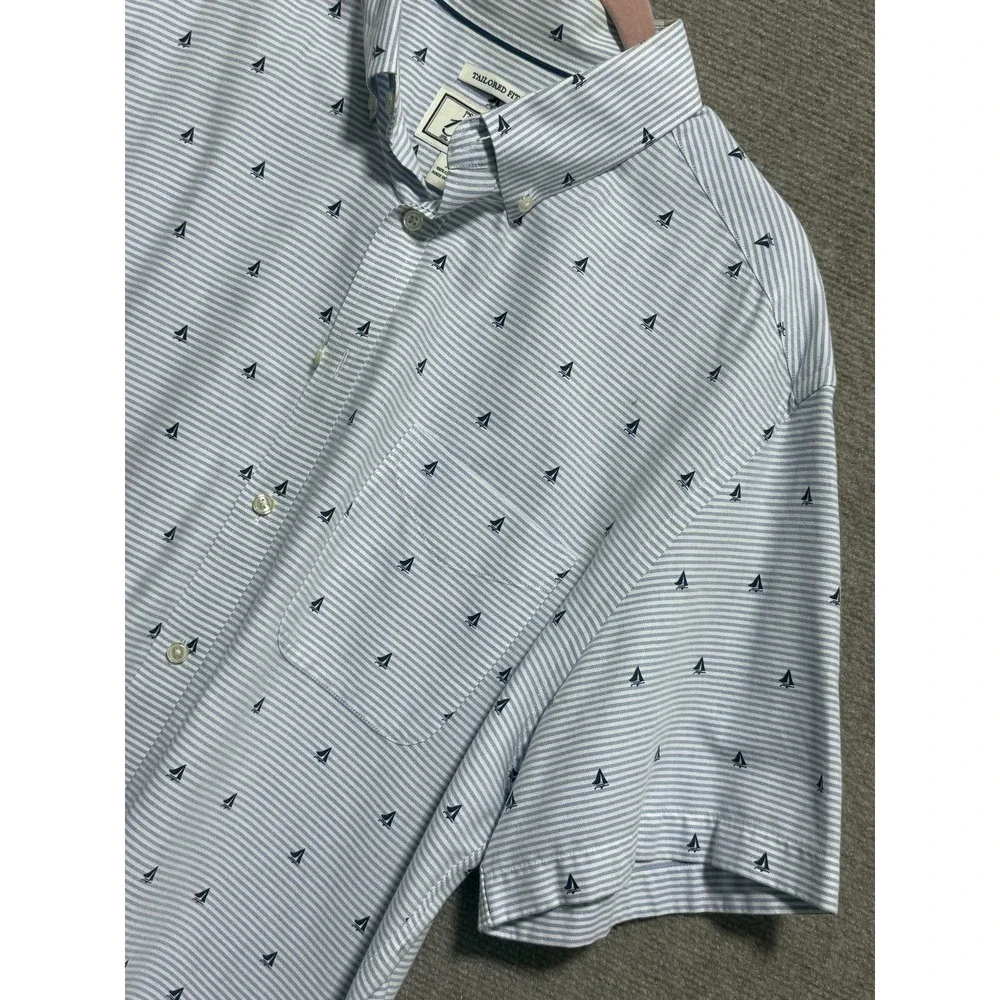 Jos A Bank 1905 Shirt Mens XL Blue White Striped Sailboat‎ Tailored Fit Cotton